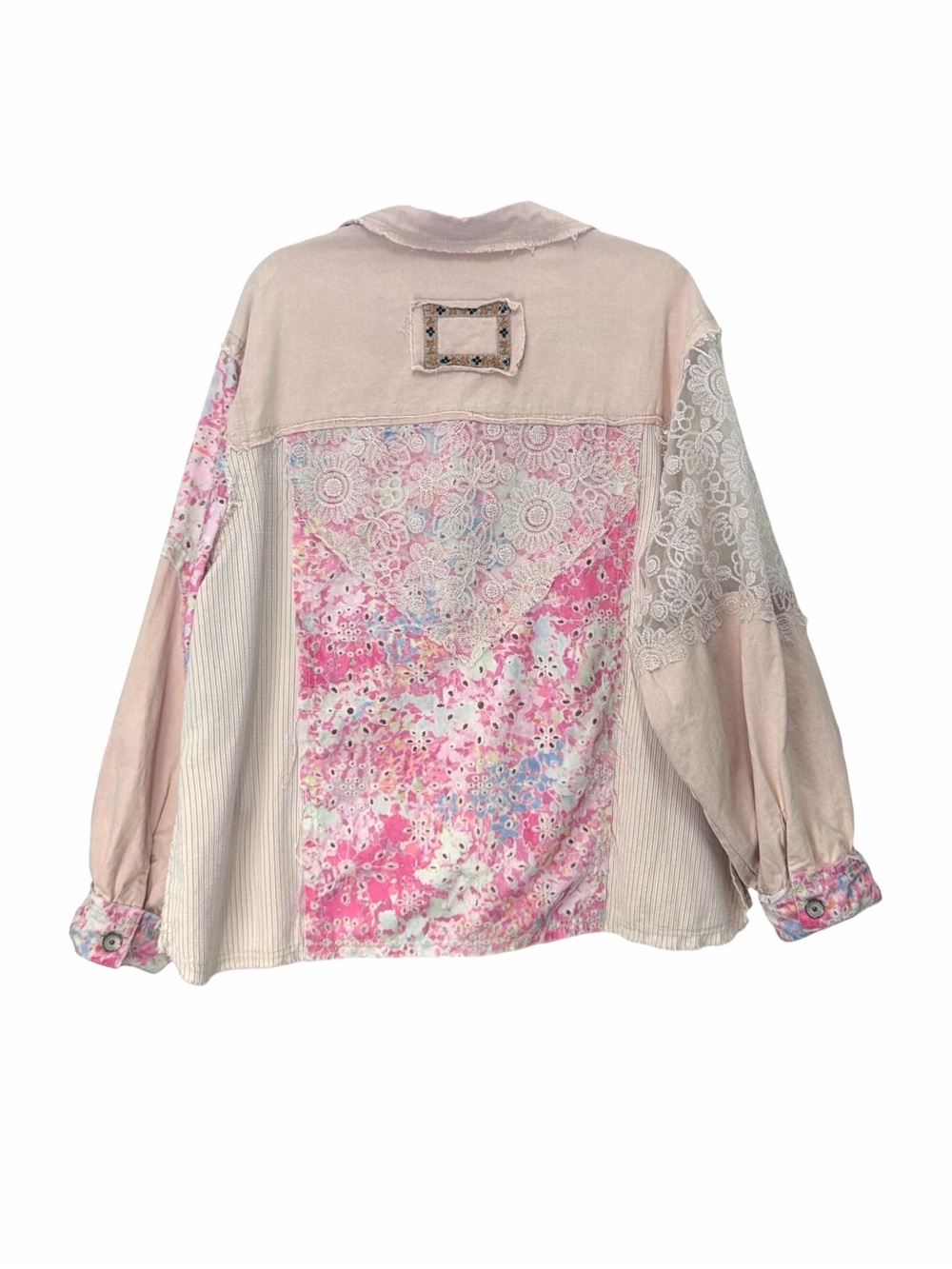 POL Pink Patchwork Lace Button-Front Jacket - Picture 3 of 8